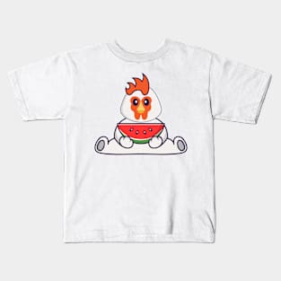 Cute chicken eating watermelon. Kids T-Shirt